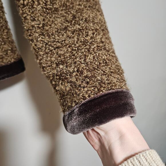 Anthropologie HWR Brown Boucle Cardigan Blazer M Velvet Trim Wool Blend - Picture 5 of 13